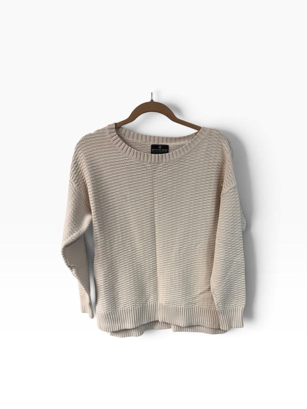 United By Blue Organic Cotton Textured Knit Neutral Sweater Size M Minimalist